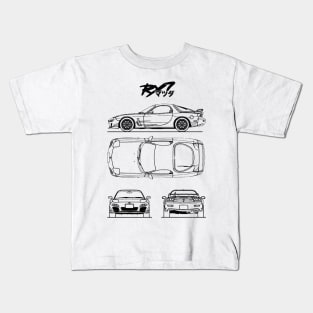 RX-7 Blueprint. Mazda RX-7 Line Art Kids T-Shirt